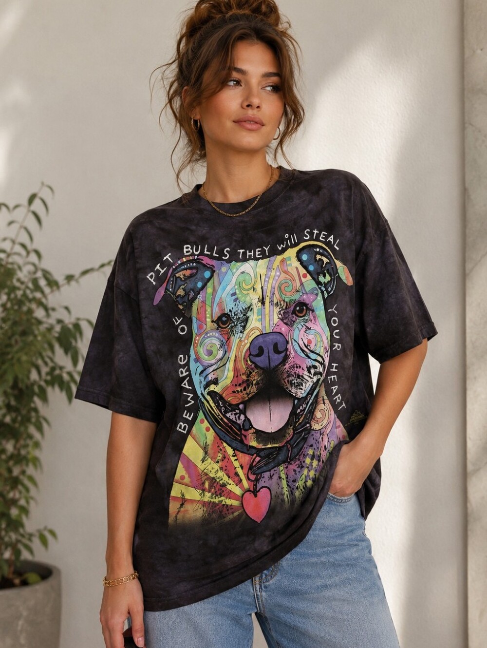 The Mountain ' Steal Your Heart'   Tee with Multicolor Psychedelic Pit Bull